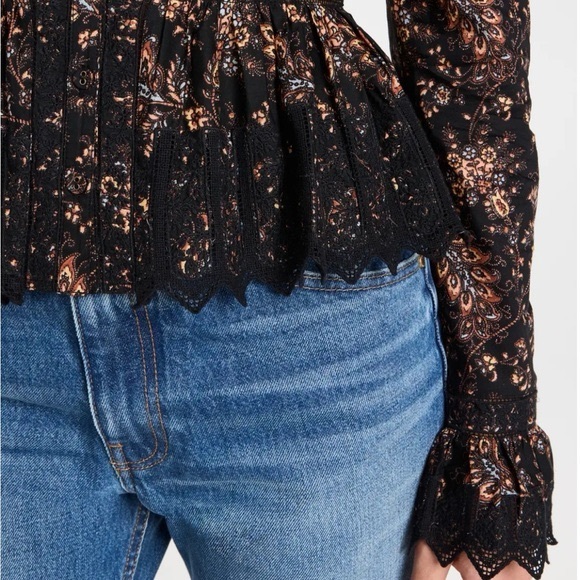 NWT ULLA JOHNSON Brigitte Puff Sleeve Peplum Blouse in Minuit Floral Print - Picture 5 of 12